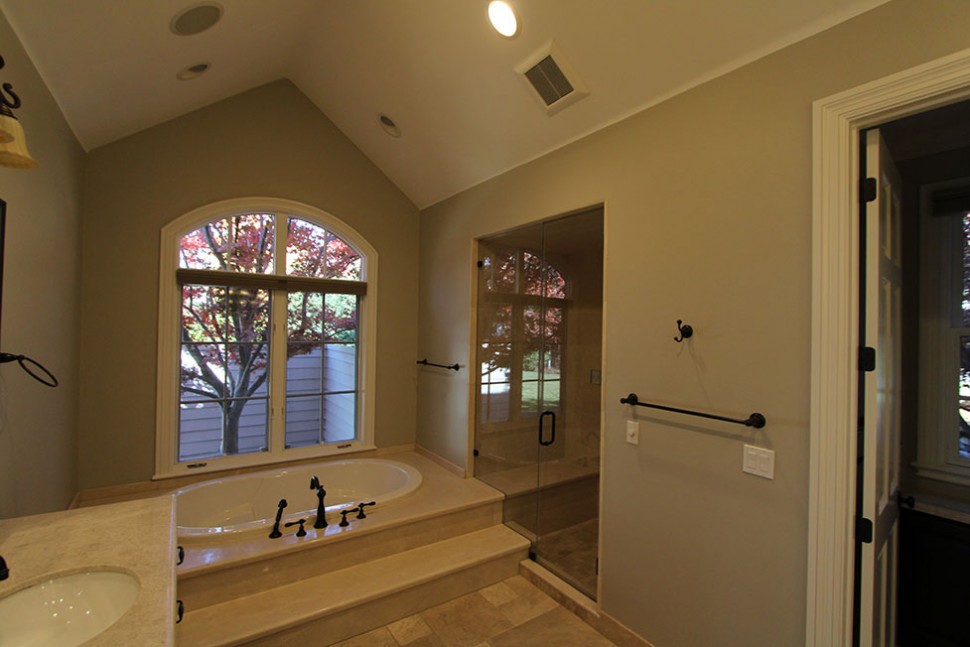 A gorgeous transitional style primary bathroom