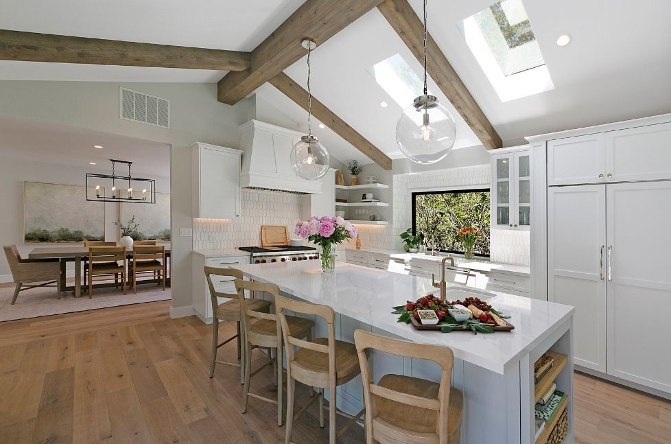 Exposed beams offer the perfect architectural accent to the space