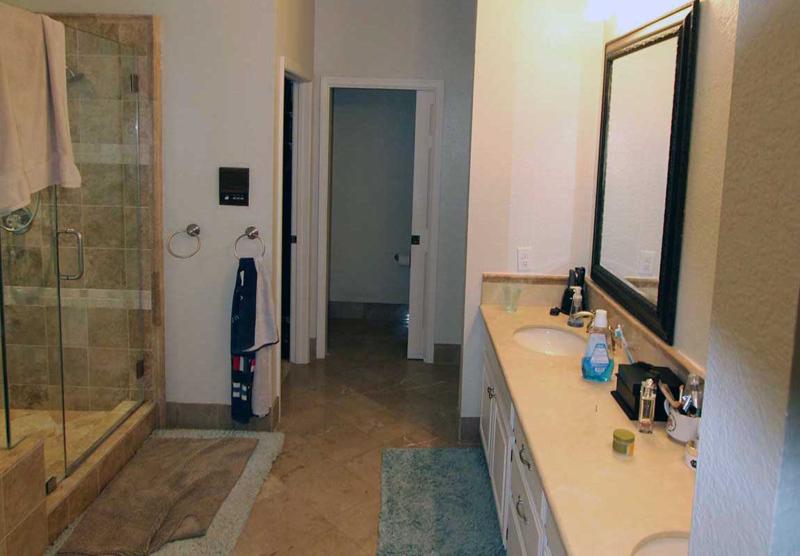 Bathroom vanity, cabinets, large mirrors